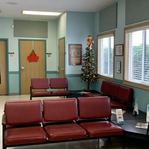 Lobby Red Chairs at Camboro Veterinary Hospital